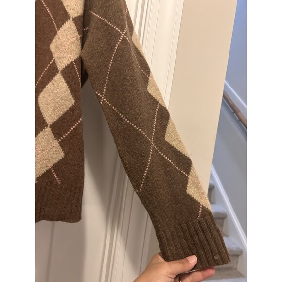 Vintage Y2K Women’s sweater Size XL  argyle brown pink Grunge Grandpa Grandma - Picture 3 of 5